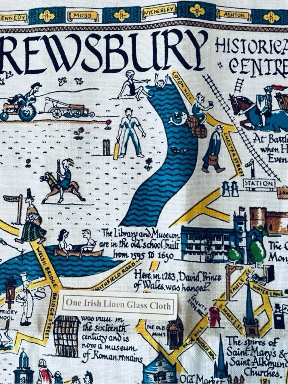 Vintage Ulster Irish Linen Towel Map of Shrewsbury England